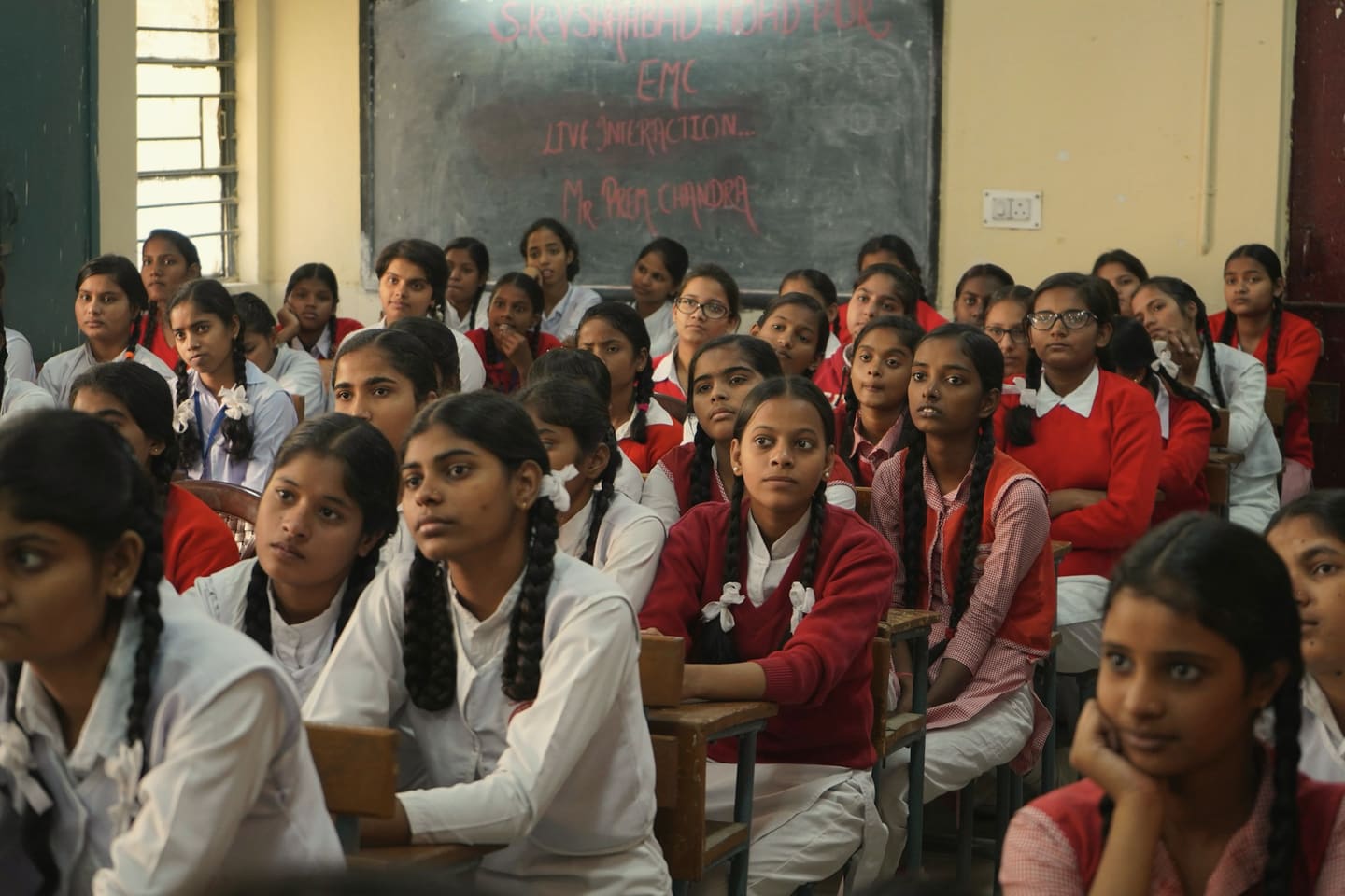 Students listening attentively in class